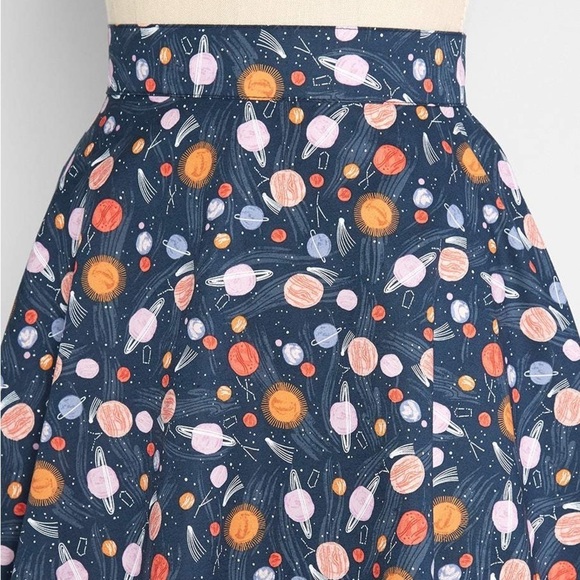 Retrolicious Space Always In Orbit Skater Skirt Blue Size Medium Flare Highrise - Picture 2 of 9